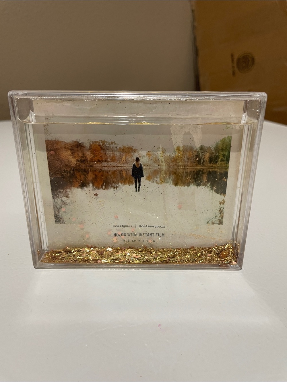 Urban Outfitters Clear Acrylic Photo Frame with Gold Flakes